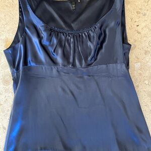 T Tahari Blue Silk Ruched-Top Blouse